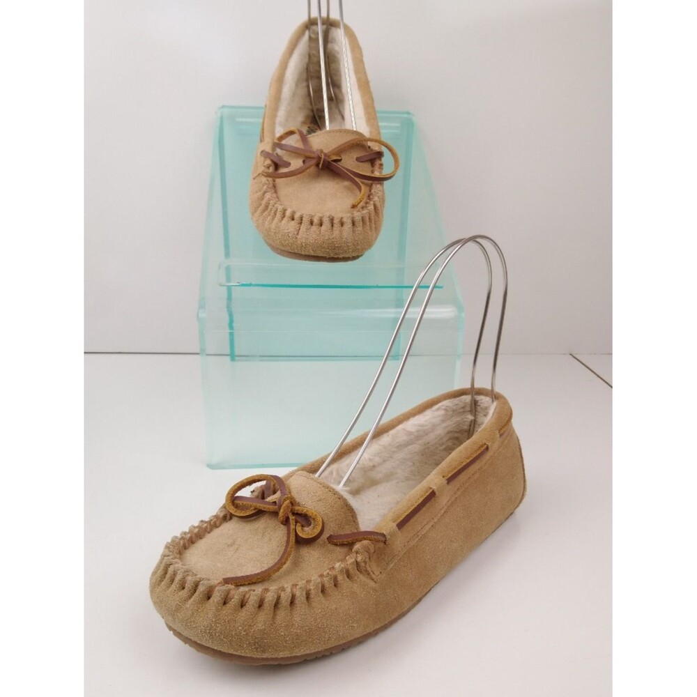 Minnetonka Cally Suede Moccasin Slipper Tan Leather Women's Size 6